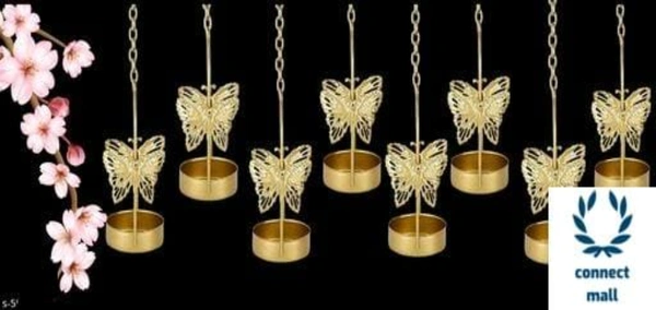  Beautiful Golden Butterfly Tea Light Candle Holders -Set of 8 - Metal, Multipack:8